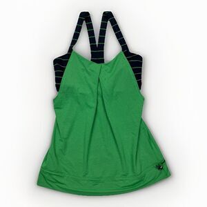 Lululemon Rest Less Workout Tank Green Navy Stripe Shelf Bra Adjustable Waist *4